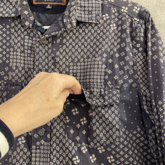 pd&c Men’s S Western Blue White Long Sleeve Button Up Dual Pocket Casual Shirt - Picture 3 of 13